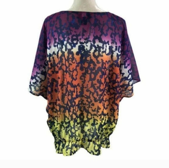 Lane Bryant ombre multi  colored beaded vee neck batwing sheer top SZ 22/24 - Picture 2 of 12